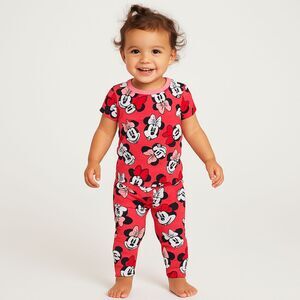 NEW Disney Junior Girls Size 12 Mths Minnie Mouse 2 Pcs Pajama Set Snug Fit Red
